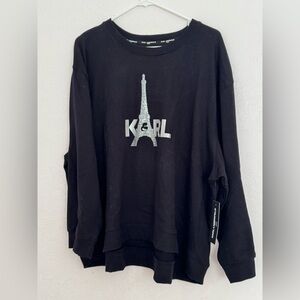 Karl Lagerfeld Black Sweatshirt with Silver Paris Eiffel Tower Women Size 2X NWT